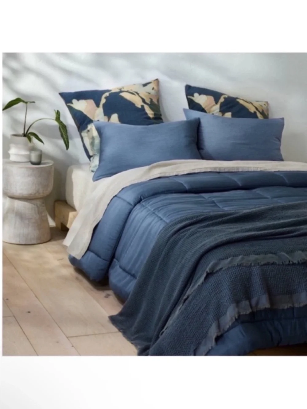 NWT Full/Queen Textured Waffle Coverlet Dark Mineral Blue - Casaluna